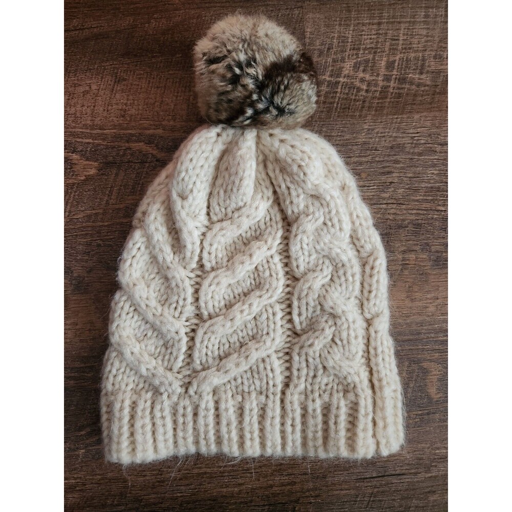 Vera Wang Womens Cream Cable Knit Winter Pouf Hat